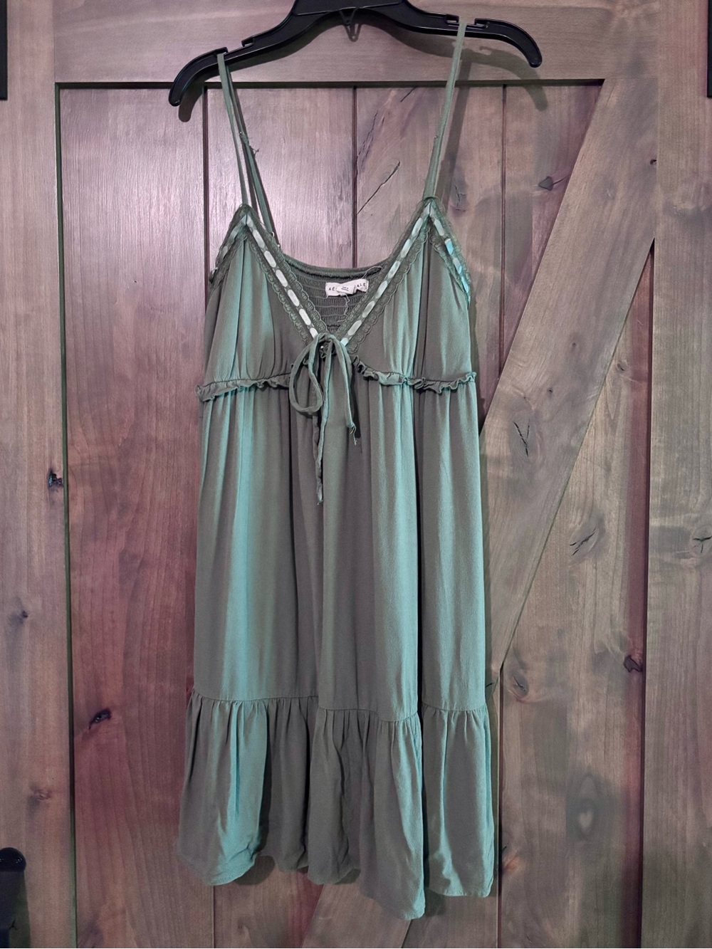 Aeropostale Olive Green Tiered Tie-Front Mini Dress